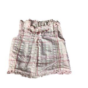 First Moments Layette Girls Sleeveless Top 3-6M Pink Plaid Ruffle Butterfly Flor